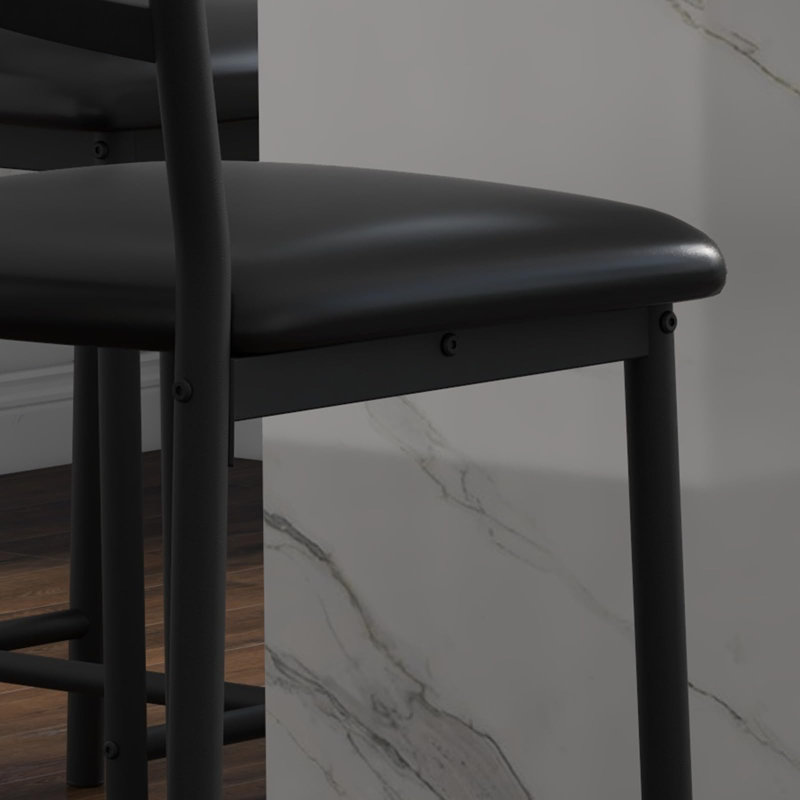 Bar Stools Set of 4, Adjustable PU Leather Bar Chairs with Back and Footrest for Kitchen Island Dining Room, Black, Black