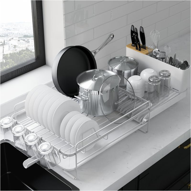 Large & Extendable Multifunctional Dish Drying Rack, White