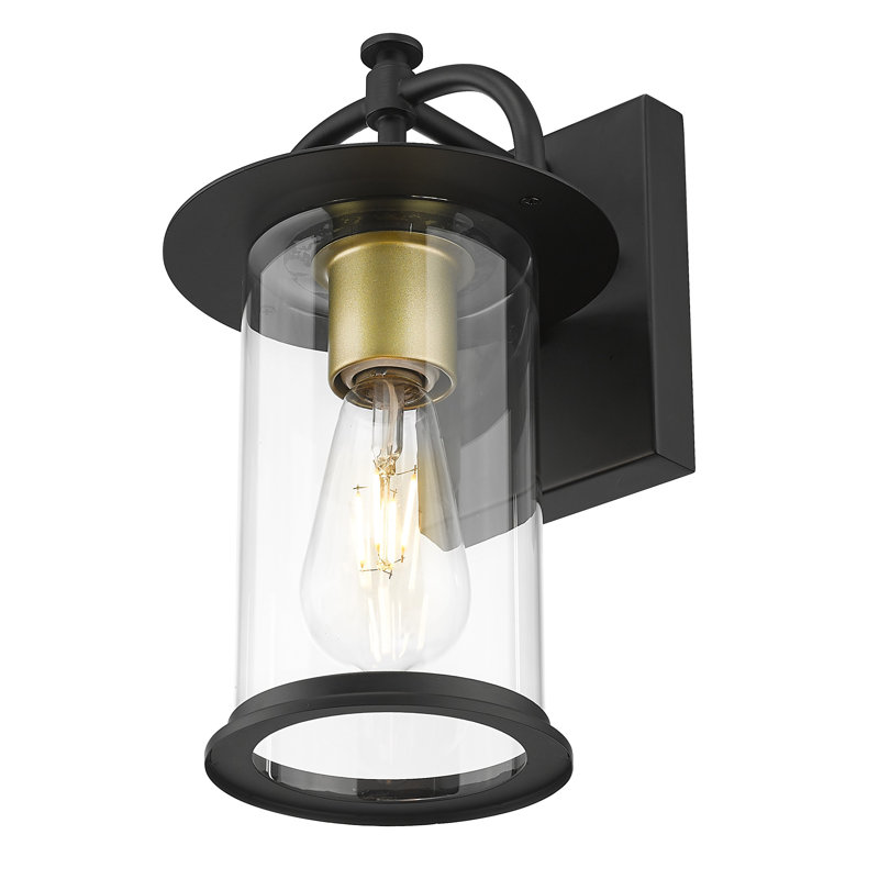 16.5 in. 1-Light Matte Brass And Black Outdoor Wall Lantern With Clear Cylinder Glass