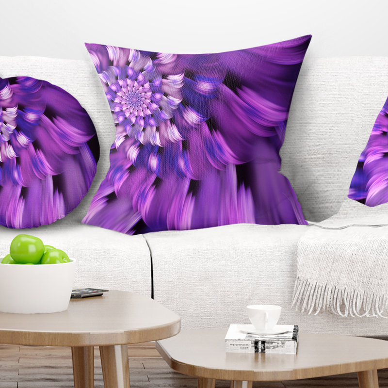 Fleur bleue en forme d'art fractal - coussin imprimé floral, 18 po x 18 po, Coussin décoratif