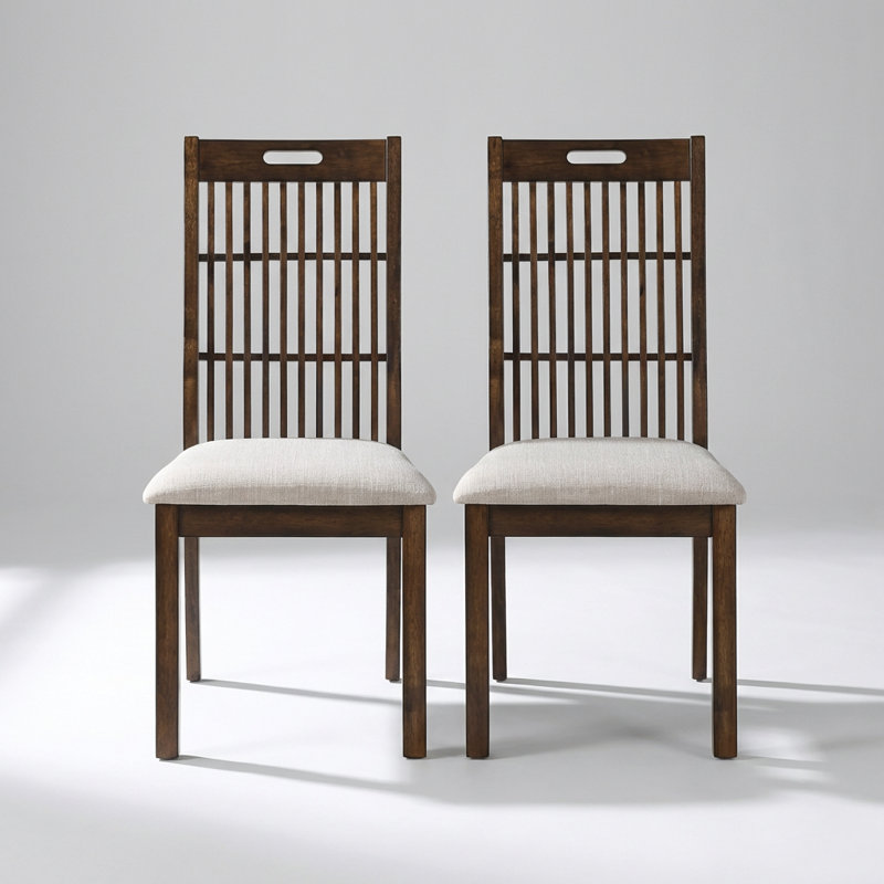 Set of 2 Rustic Farmhouse Dining Side Chairs with Upholstered Seats and Weathered Finish