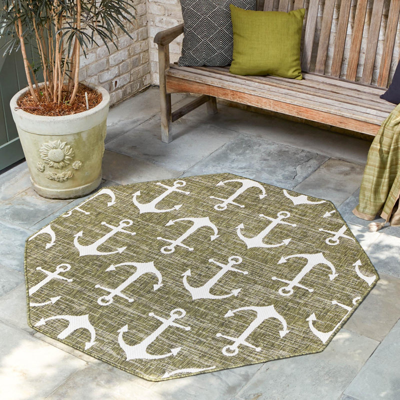 Outdoor Ayton Area Rug Green Color, Octagon 5'3" x 5'3"