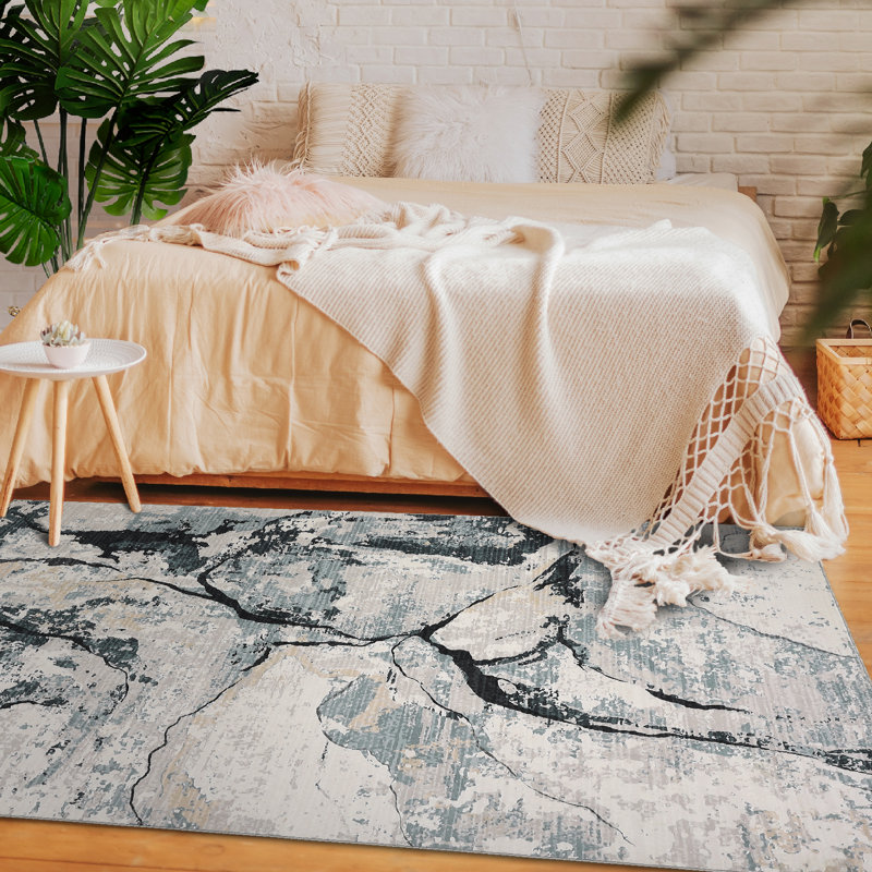 Abstract Machine Washable Rug for Living Room Bedroom Modern Non-Slip Low Pile Rubber Backing Area Rug for Playroom Office Kitchen Dining Room Dorm and Bedside Decor
