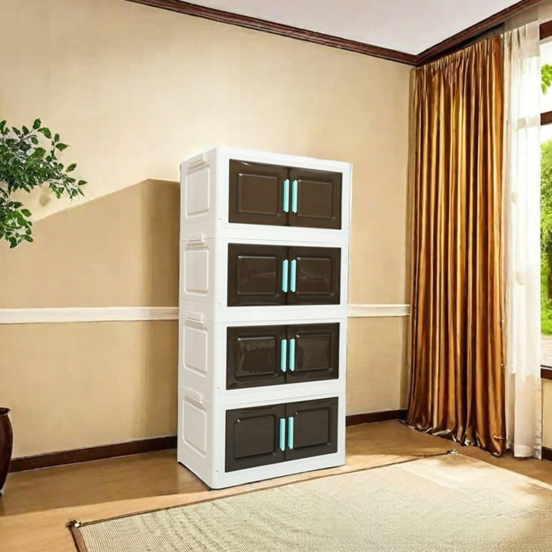 4-Tier Plastic Storage Bins With Lids, Stackable Storage Cabinet With Wheels