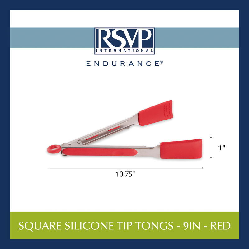 Pinces carrées en silicone - 9 po - Noir, Rouge