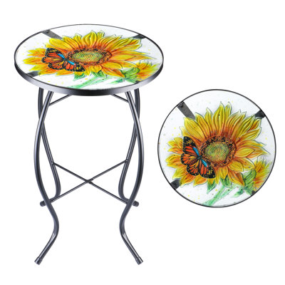 Chandria Round Glass Outdoor Side Table , 16 " W