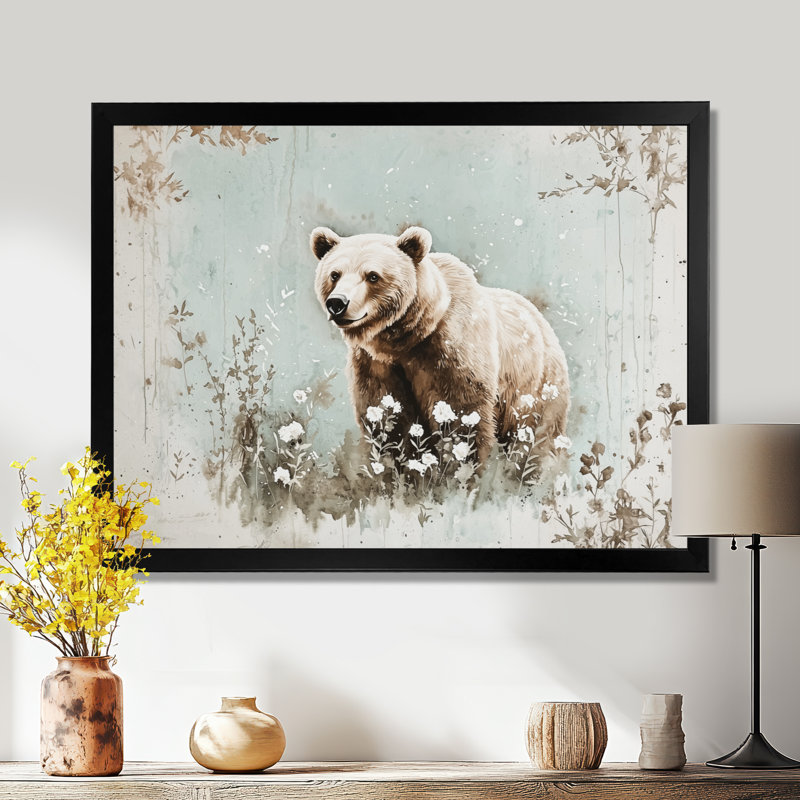 «Brown Bear In Forest II», reproduction d'art ours, Reproduction encadrée d'une seule photo sans pass, Noir