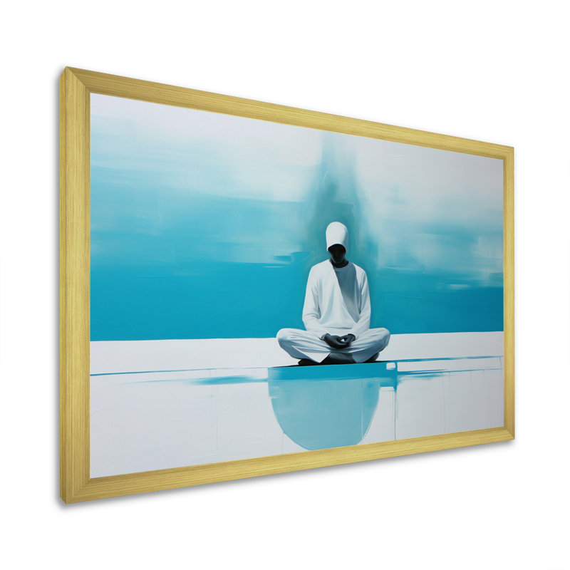 White Blue Meditation Harmony Of Mind - Spiritual Wall Art Prints, H 12 po x l 20 po, Encadrement doré