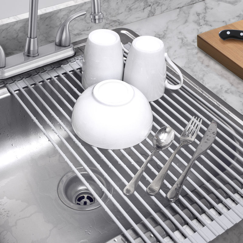 Gray Metal Foldable Over-Sink Dish Drying Rack