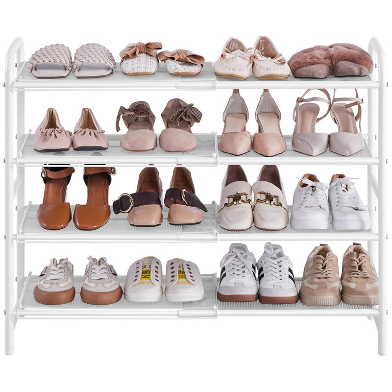 Expandable Shoe Rack for Entryway Hallway, White, 20 Pairs-4Tier