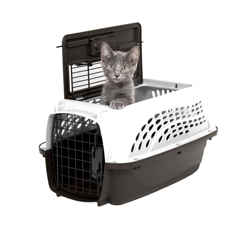 Porte-animal de mode métallique, Très petit (H 10 po x l 12,6 po x P 19 po), Blanc nacré / café