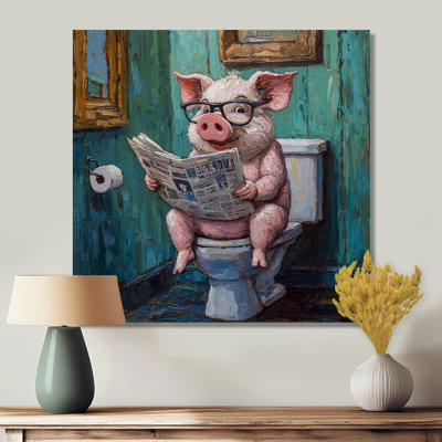 Kenniyah Toilet Pig Reading The Newspaper II - pig Wall Art