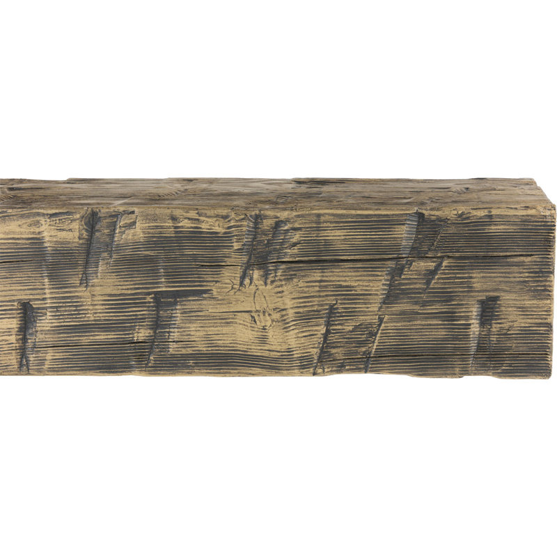 Reclaimed Axed Cut Faux Wood Fireplace Mantel, 7 1/2"H x 9 1/2"D x 72"W, Smokey Brown Finish, 7.5" H x 72" W x 9.5" D