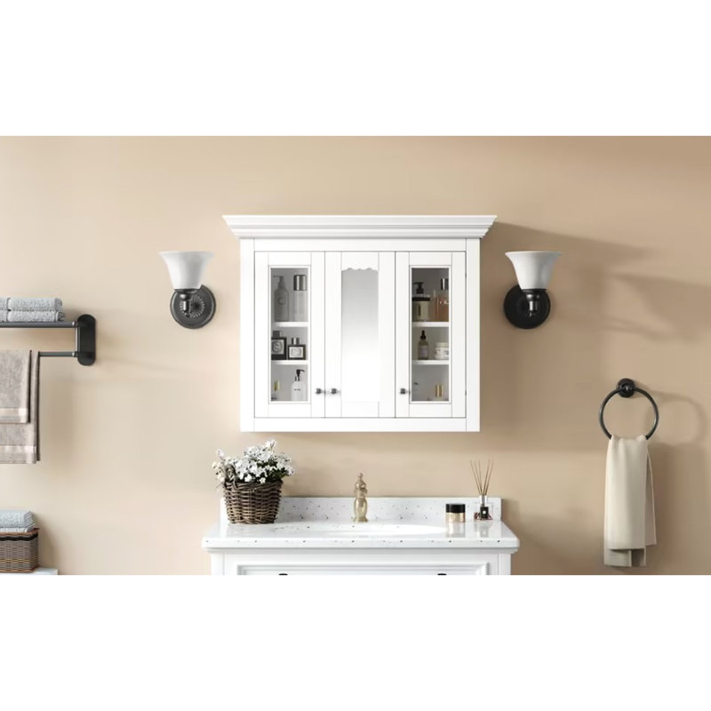 Armoire à pharmacie de 35 po avec miroir, 5 tablettes réglables, conception moderne, peu encombrante, facile à assembler et à balayer, miroir blanc - rangement mural, style, assemblage et nettoyage