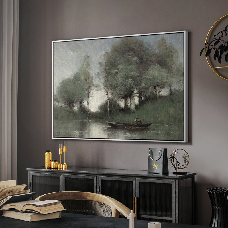 Paysage rétro-XXL III, Toile encadrée noyer flottant, H 17 po x l 25 po x P 2 po