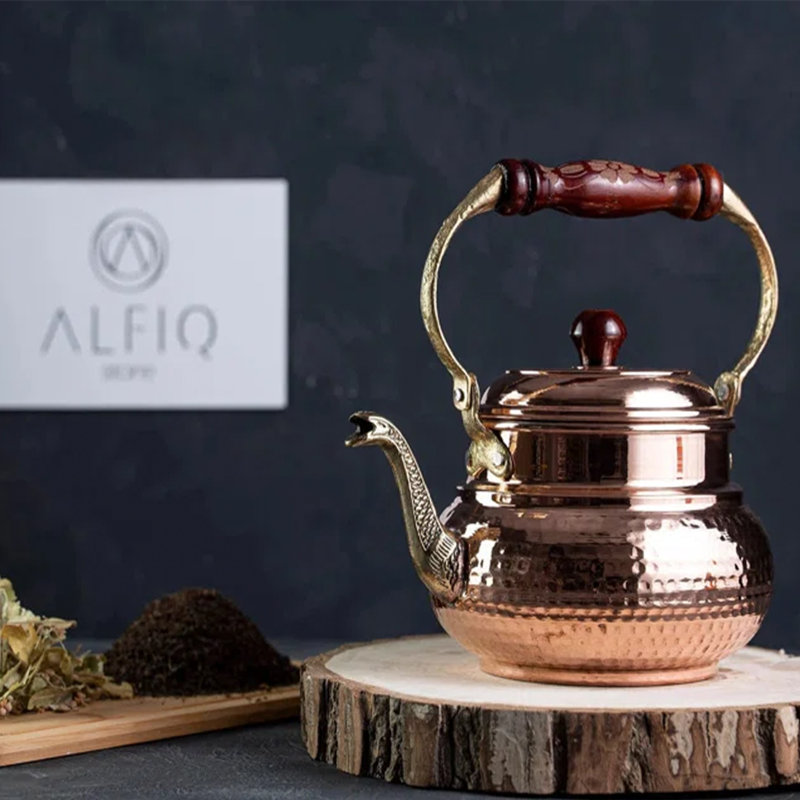 Théière en cuivre martelé à la main ALFIQ, vaisselle de cuisine artisanale, Cuivre