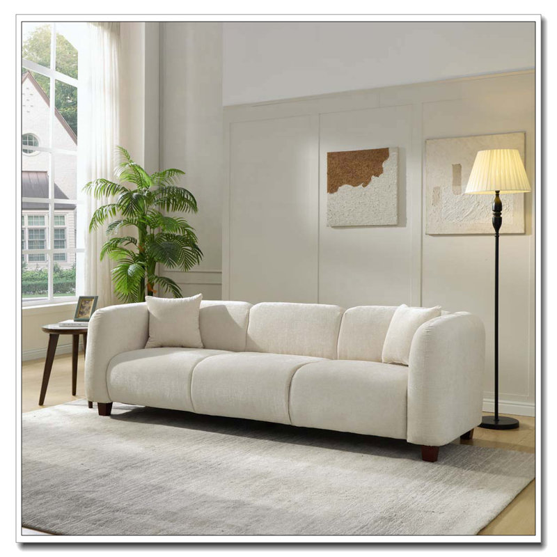 87 po Canapé 3 places rembourré moderne en velours, Beige