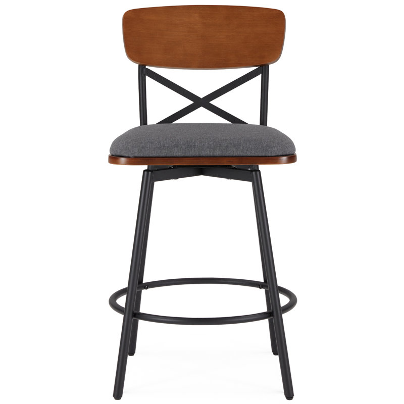 Jeremaiah Swivel Upholstered Counter Stool with Metal Frame, Dark Gray/Fabric