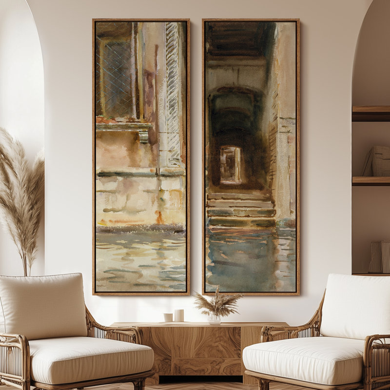 «Vintage Landscape Wall Art», ensemble de 2 toiles encadrées 20 x 60 pouces, Naturel