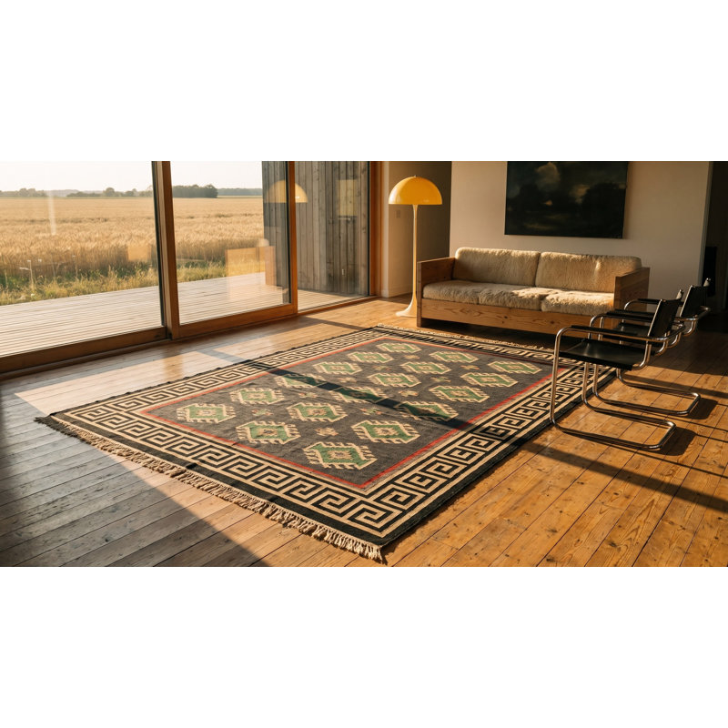 Tapis à large tissage plat antique à motif géométrique antique Tribal