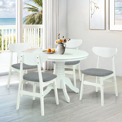 Ensemble de table de salle à manger 5 pièces, 4 chaises Yumiko en bois massif avec table ronde Rolf, ensemble de cuisine pour 4 personnes, ensemble de salle à manger