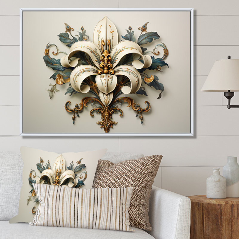 Fleur-De-Lis A Lilly Flower Ii - Symbols Wall Art, Cadre flottant blanc, H 12 po x l 20 po x P 1 po
