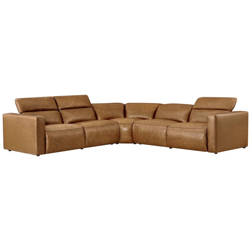 Canapé modulaire inclinable électrique Alaylah Wall-Hugger, Similicuir caramel, H 39,4 po x l 125,2 po x P 125,2 po