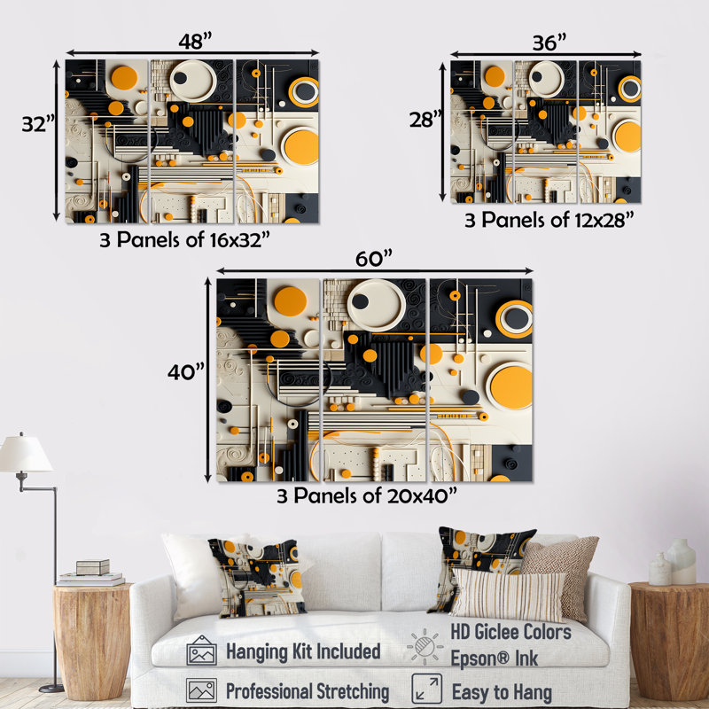 «Sweet Simplicity Collage», ensemble de salon géométrique mural, Toile tendue, H 28 po x l 36 po x P 1 po