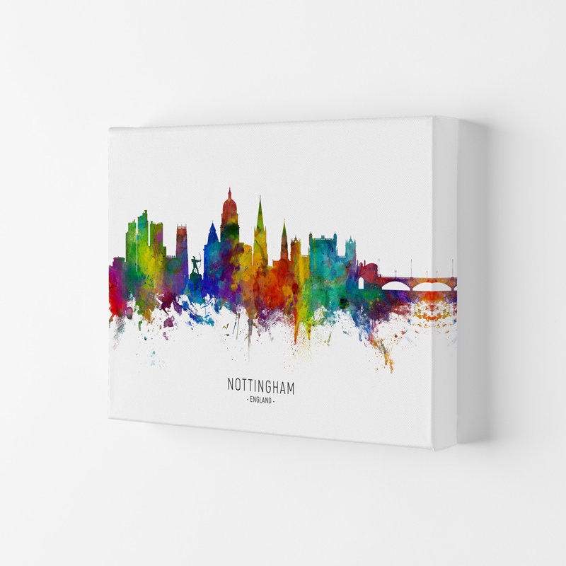Nottingham England Skyline by Michael Tompsett - Print, 21cm H x 29.7cm W x 4cm D, Wrapped Canvas