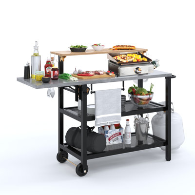 Outdoor Grill Table, Folding Moveable Outdoor Prep Table & Portable Grill Gart For Storage