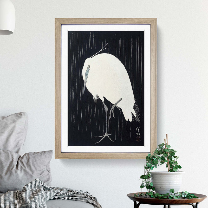 Egret in the Rain by Ohara Koson - Picture Frame Painting Print, 48cm H x 36cm W x 2cm D, Oak Framed