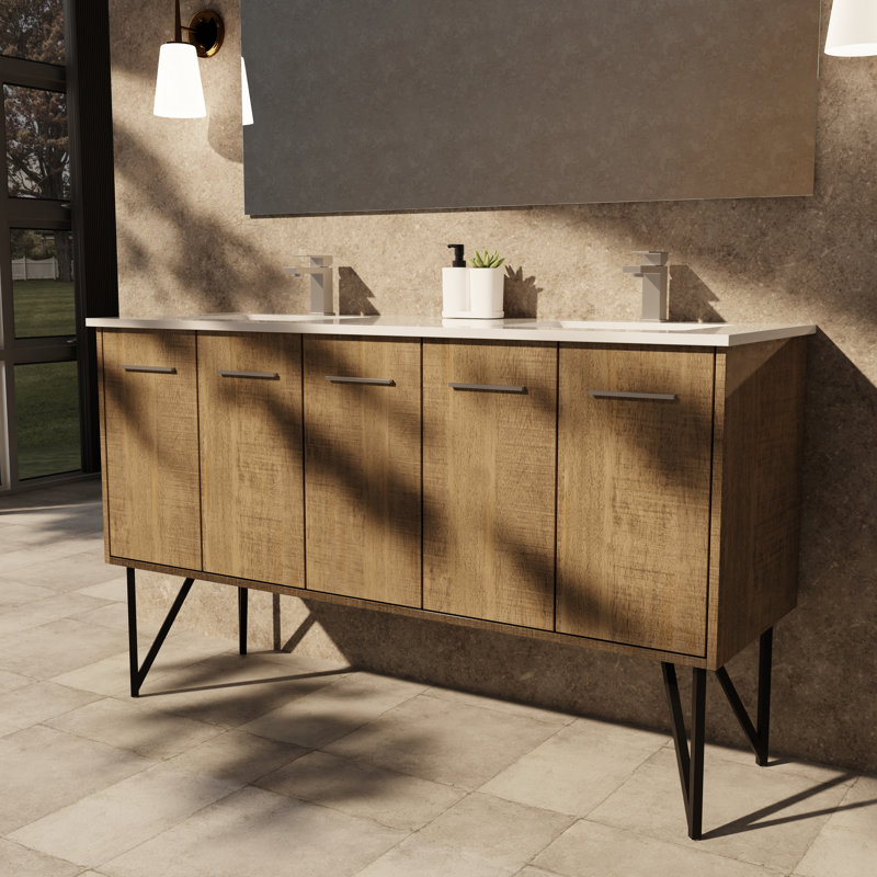 Meuble-lavabo double l 60 po x P 20 po Lancy , Marbre de culture blanc