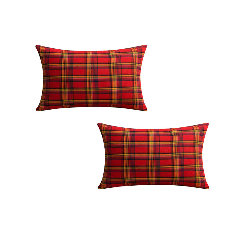 Housse de coussin rectangulaire 100% coton, Rouge / Vert, 22 po x 14 po