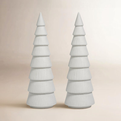 2-Piece Glazed Ceramic Tabletop Tree Set
