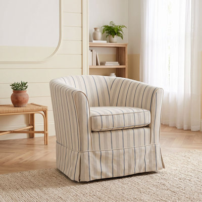 Fauteuil club pivotant en tissu avec base en métal pour salon