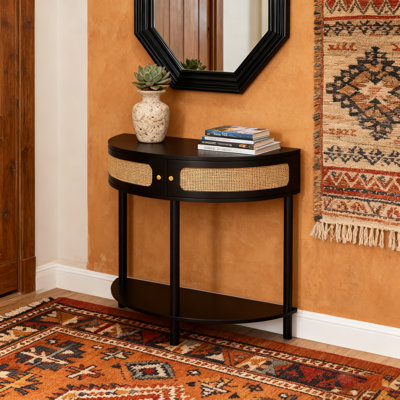 Console Table de bout demi-lune avec 2 tiroirs de rangement et tablette inférieure pour le salon, la chambre à coucher, le bureau et le couloir