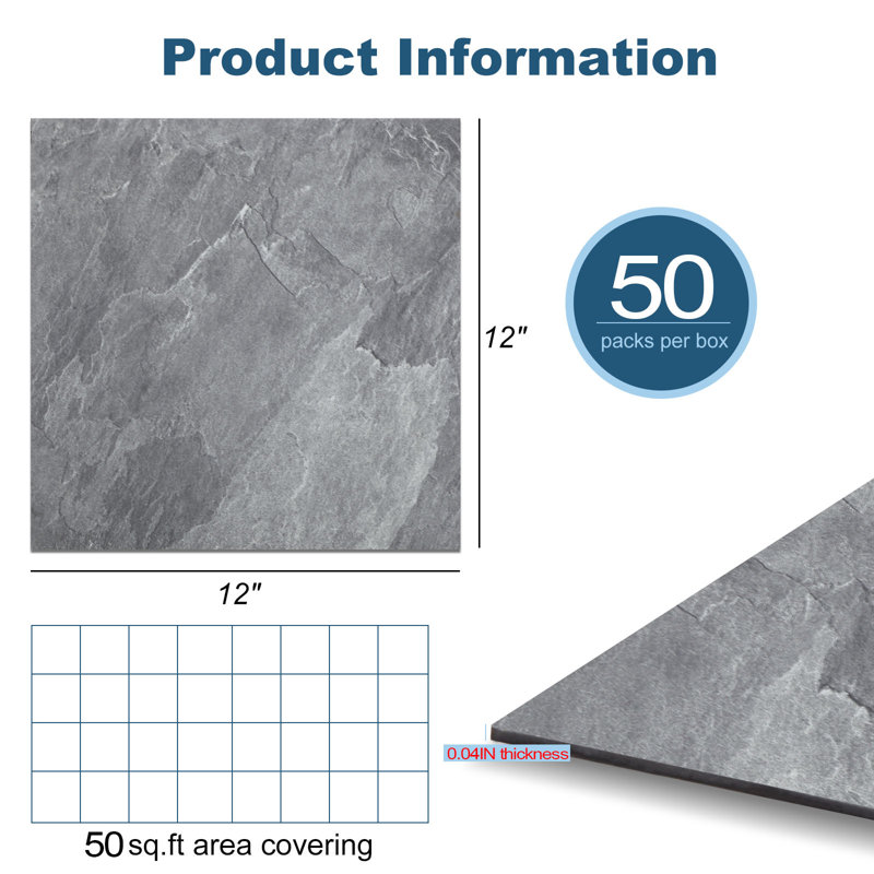 12" x 12" Luxury Vinyl Tile,Self-adhesive Vinyl Flooring, Stone & Jazz