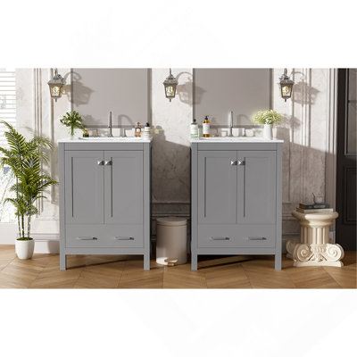 Meuble-lavabo de 48 pouces avec lavabo encastré intégré, armoire de rangement, portes à fermeture en douceur, tiroir divisé et tablette à double couche pour un rangement polyvalent