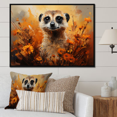 Suricate brun, prairie florale III - art mural Meercat