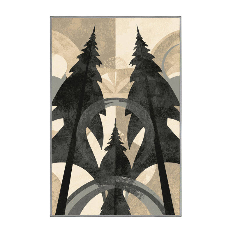 Tapis arc-en-ciel doux moelleux de style art déco brun et gris, 7 x 9