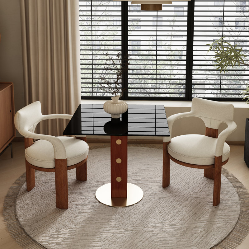 Table de salle à manger contemporaine de 33 po avec pieds en noyer et accents dorés Contemporary Luxe, Gris