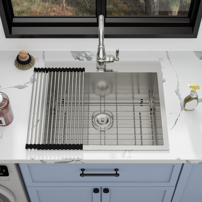 Évier de cuisine encastré 25 po L x 22 po l 16 po. Profondeur 16 po. Acier inoxydable avec grille d'évier et crépine