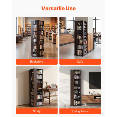 Media Storage Cabinet, CD Rack Tower, 34 Compartments Rotating Media Tower Rack for CDs, DVDs, Books and Game Discs, DVD Stand for Living Room, Home Office and Recording Room, Brown