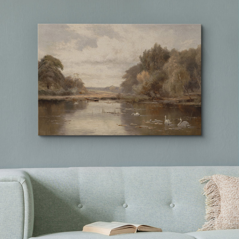 «Pastoral River Landscape», reproduction d'art sur toile, décor naturel classique pour salon ou bureau, H 32 po x l 48 po
