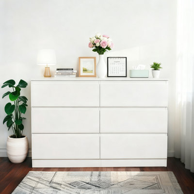 6 Drawer Dresser, Modern Dresser For Bedroom With Spacious Countertop, Storage Cabinet With Concealed Handles