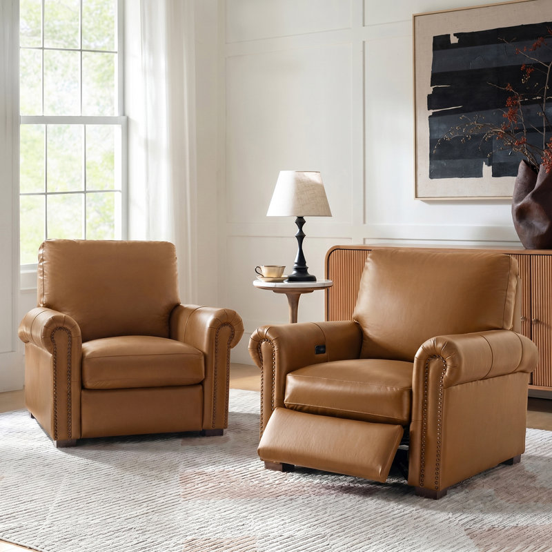 Fauteuil inclinable en cuir véritable d'Igon Motion, Cuir véritable chameau