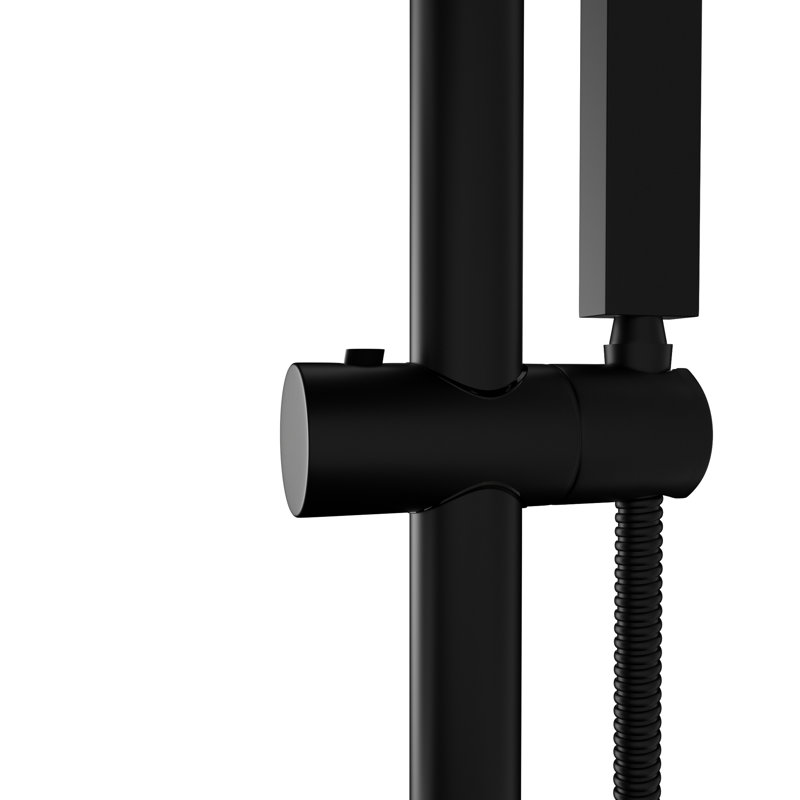 Matte Black Square Shower System With 12 Inch Rainfall - Wall Mount, Adjustable Slide Bar, And Easy To Clean Feature Mounted In Valve, Dual Function