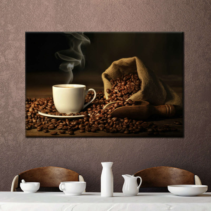 Café et grains de café sur toile, H 8 po x l 12 po x P 1 po