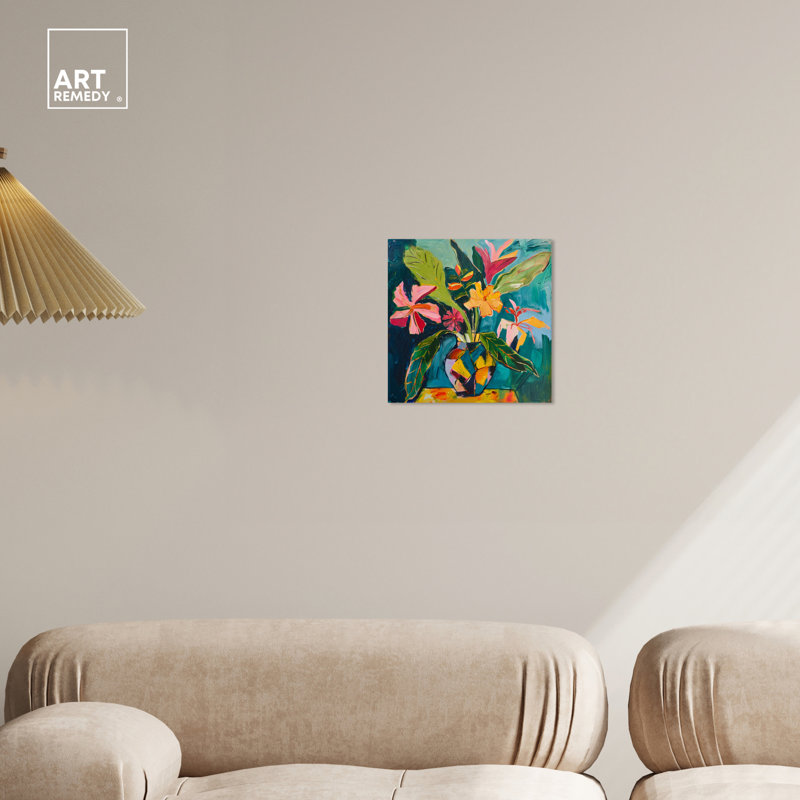 Vibrant Tropical Flowers in Vase Canvas Art, 12" x 12"