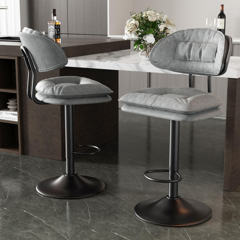 Bergess Swivel Upholstered Adjustable Height Counter Stool with Metal Frame, Grey